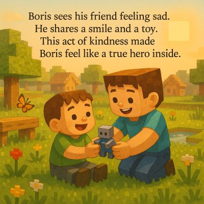 Illustration of a child sharing a toy to comfort a friend in a personalized children’s book story.