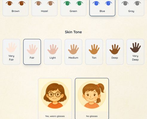 आंखों के रंग, त्वचा की टोन और विशेषताओं के साथ बाल अवतार को अनुकूलित करना