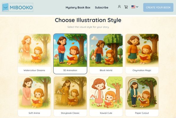 Scegli lo stile di illustrazione per il libro di fiabe MIBOOKO personalizzato