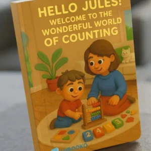 Spersonalizowana książka dla dzieci MIBOOKO w miękkiej oprawie z kolorową, ilustrowaną okładką.